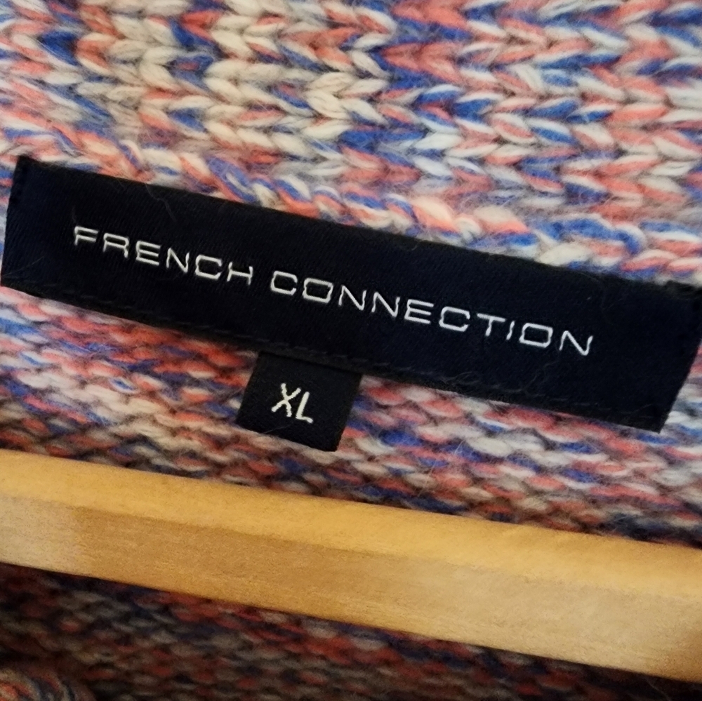 French Connection Double Breasted Mock Neck Sweater Blue Pink Spring Wool Angora - Picture 6 of 11